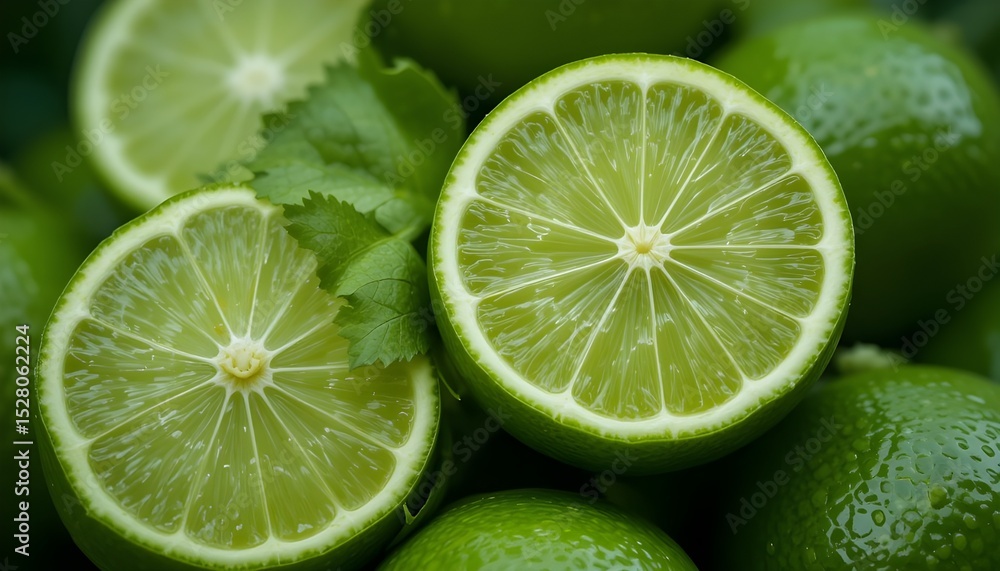 The lime slices are seen up close so the green color appears to have a different contrast The lime slices are seen up close so the green color appears to have a different contrast