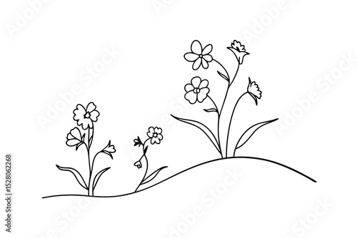 Elegant line art illustration of wild flowers in a simple and delicate design.