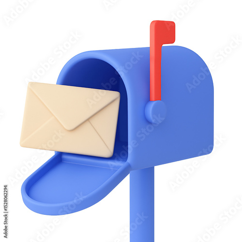3D Mailbox with Mail Icon – Isometric Soft Style Postal Symbol Featuring Letter in Box – Clean White Background for Email, Message, Notification, and Communication Design