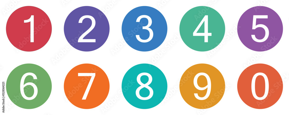 Colorful Number Icons Set – Digits 0 to 9 in Round Circle Vector Design with Long Shadow Colorful Number Icons Set – Digits 0 to 9 in Round Circle Vector Design with Long Shadow