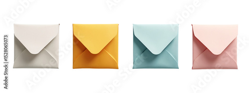 A set of four different colored envelopes