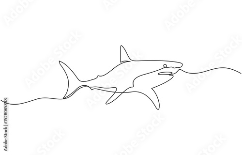 Sharks fish Continuous one line drawing of fish isolated flat vector illustration, Shark fish in continuous line art drawing style. Minimalist black linear sketch on white background.