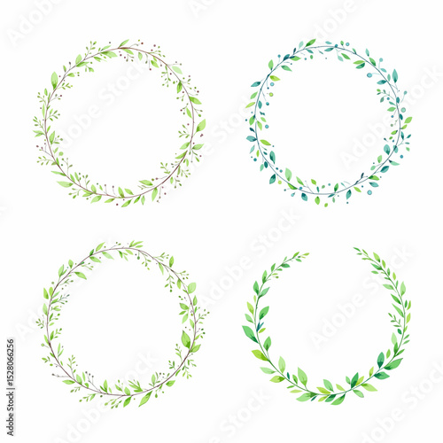 Watercolor Eucalyptus Leaves Wreath Illustration Green, Wedding Leaves, Set Wreath