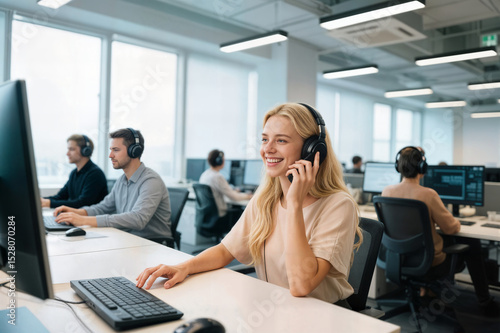 call center concept customer service agents providing assistance to clients via phone or email agentes de atención al cliente que prestan asistencia a los clientes por teléfono o correo electrónico