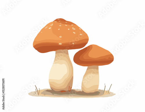 Charming illustration of two mushrooms with orange caps on a light background