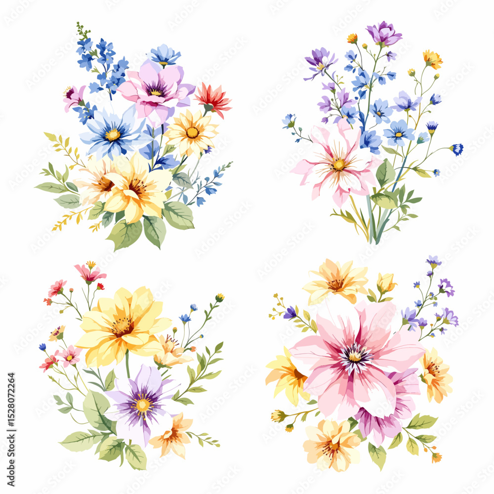 Set of watercolor flowers on white background
Set of watercolor flowers on white background