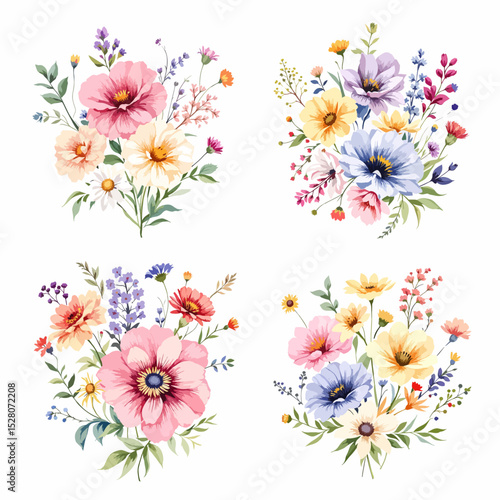 Watercolor painted floral clipart set