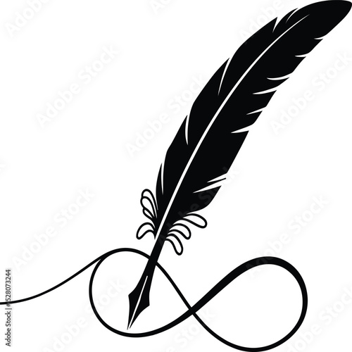 An elegant illustration of a quill feather with a graceful swirl, symbolizing creativity and artistry. The design captures the timeless essence of writing and inspiration, making it a beautiful repres