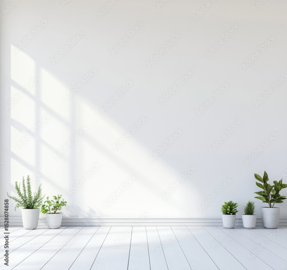 Fototapeta premium Minimalist, bright room with sunlight and plants