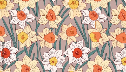 Wallpaper Mural daffodils seamless pattern light coloured floral print with narcissus hand drawn spring themed background for stationery fabric interior decor Torontodigital.ca