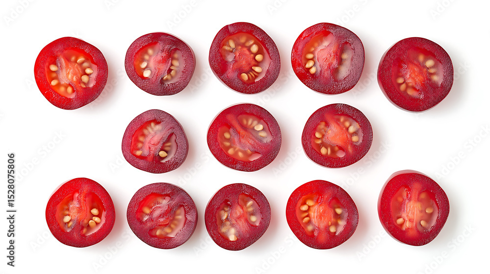 Red chili pepper slices arranged on white background Red chili pepper slices arranged on white background