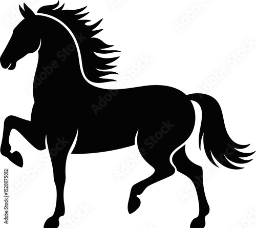 A black silhouette of a horse rearing up on a white background vector art