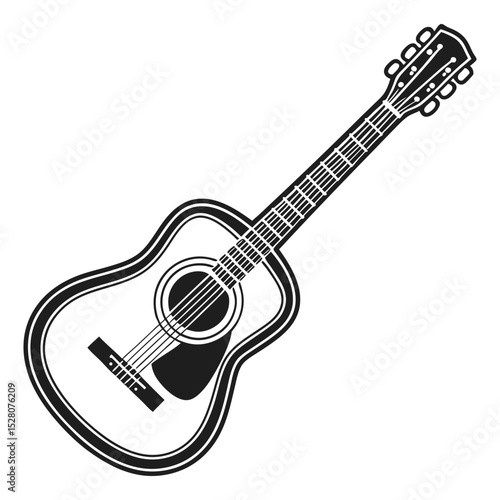 Acoustic guitar black and white illustration