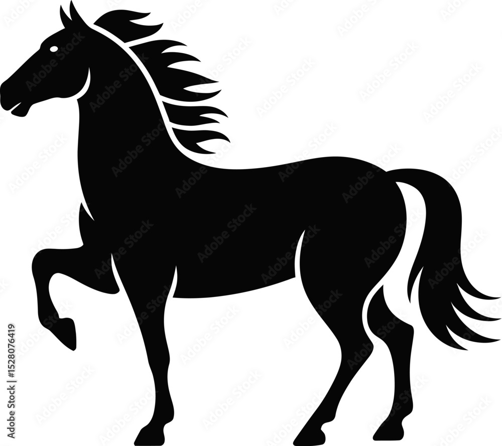 Obraz premium A black horse silhouette with a raised leg on a white background design