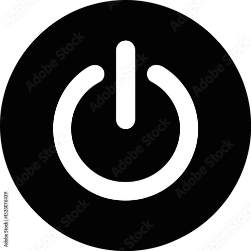Illustration of a black circular power button symbol on a white backdrop