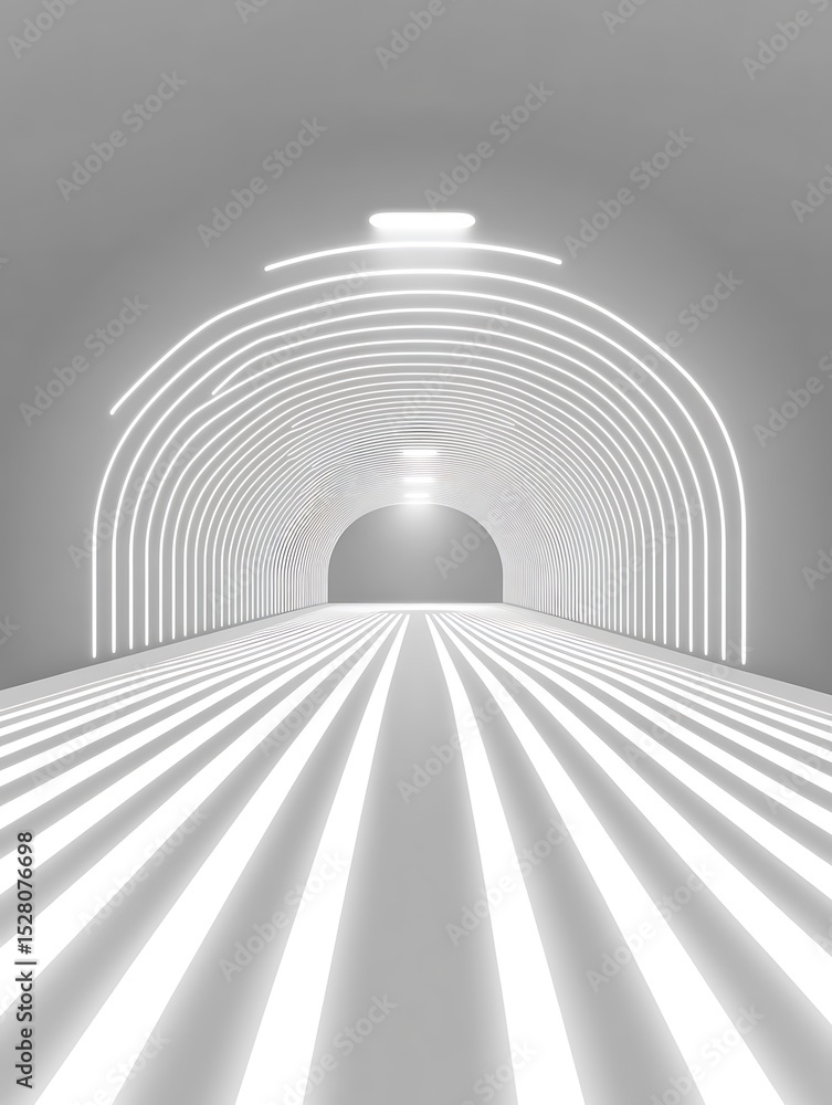 Naklejka premium Futuristic Glowing Tunnel with Perspective Lines and Arched Lighting