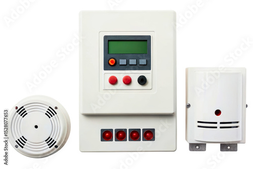 Control panel and sensors for fire alarm systems and safety isolated with transparent background