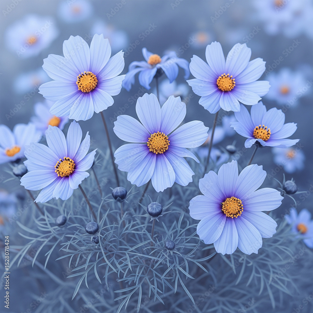 Obraz premium Serene Blue Cosmos Blooms in a Gentle Light