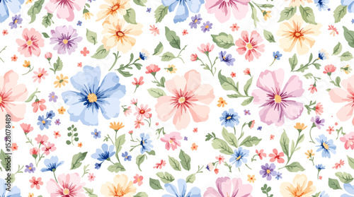 Delicate colorful watercolor flowers on a light background. Pattern flowers.	