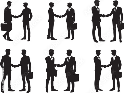 Businessmen Handshake Silhouettes Collection Professional Deal Agreement Success