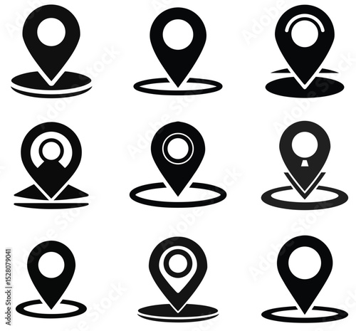 Collection of Black and White Location Marker Icons