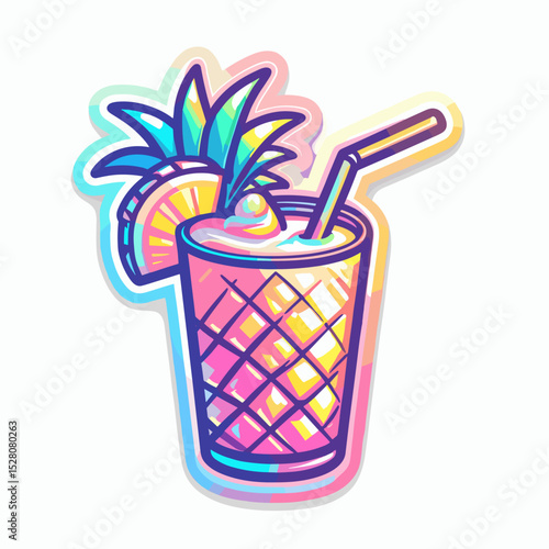 Piña colada cocktail in colorful glass with straw 