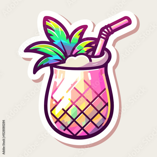 Piña colada cocktail in pineapple-shaped glass