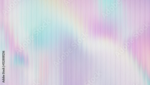 Ribbed glass background with hologram and iridescent gradient blue color. Rainbow abstract effect with foil light and pink metal silver line. Wall texture with diamond purple chrome glow and wave