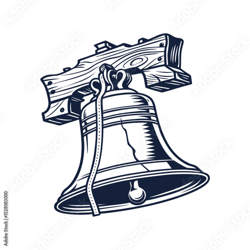 Liberty Bell silhouette vector illustration, American freedom symbol outline, Philadelphia historic landmark, patriotic clipart