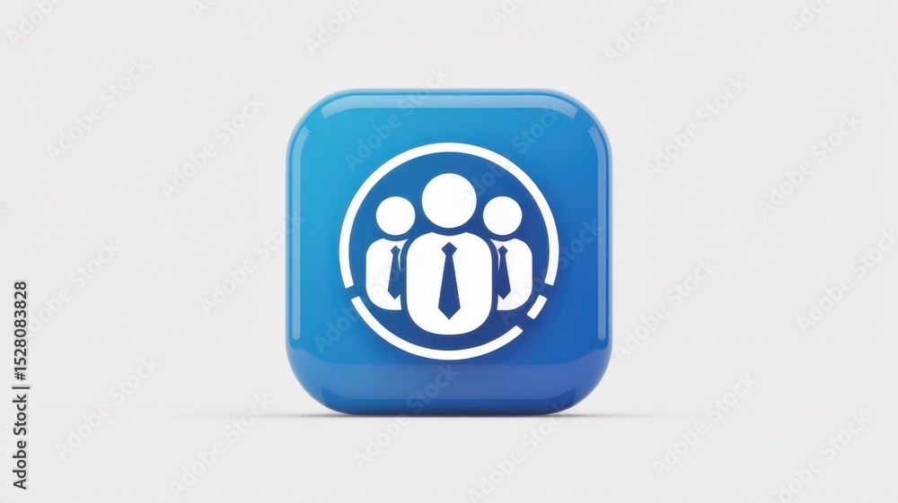 Glossy blue 3D square icon representing teamwork and leadership on white background. Glossy blue 3D square icon representing teamwork and leadership on white background.