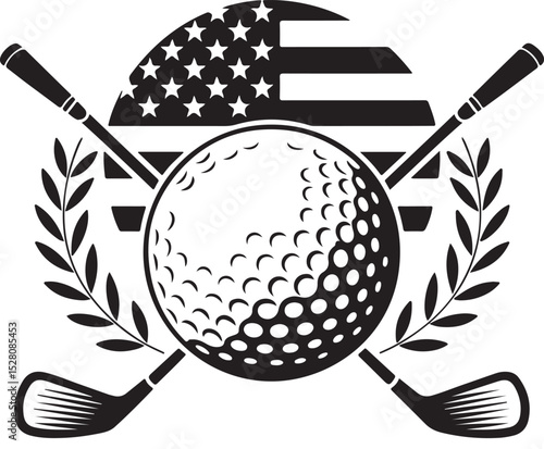 Patriotic Golf Emblem American Golf Ball with Crossed Clubs and Laurel Wreath