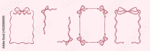 Bow wavy edge shapes frame box vector illustration isolated on white. Squiggle curve doodle sketch.