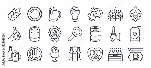 Beer glass, drink pub and brewery editable stroke outline icons set isolated on white background flat vector illustration. Pixel perfect. 64 x 64.