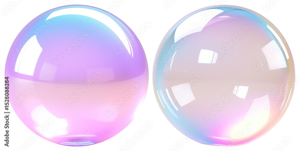 Obraz premium PNG Colorful iridescent glass spheres, element set on transparent background