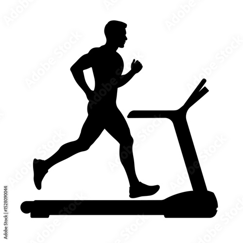 Athletic man running on treadmill silhouette illustration