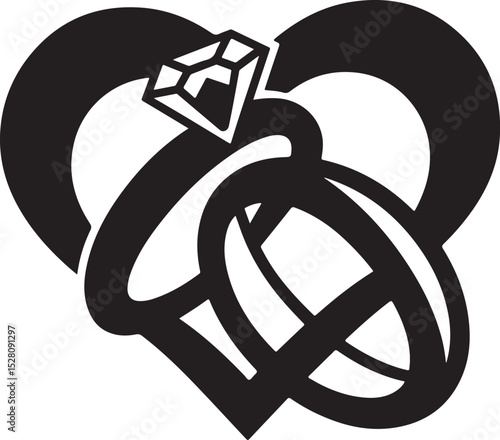 Intertwined Wedding Rings within a Heart Symbol of Love and Commitment