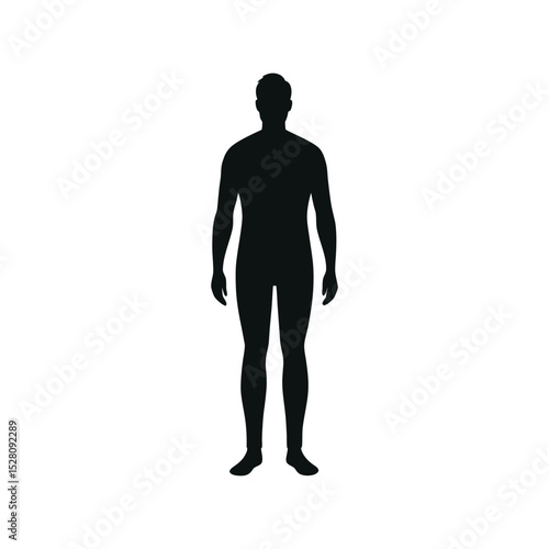Man full body silhouette vector illustration, standing male figure profile, minimalist avatar design, isolated on white background