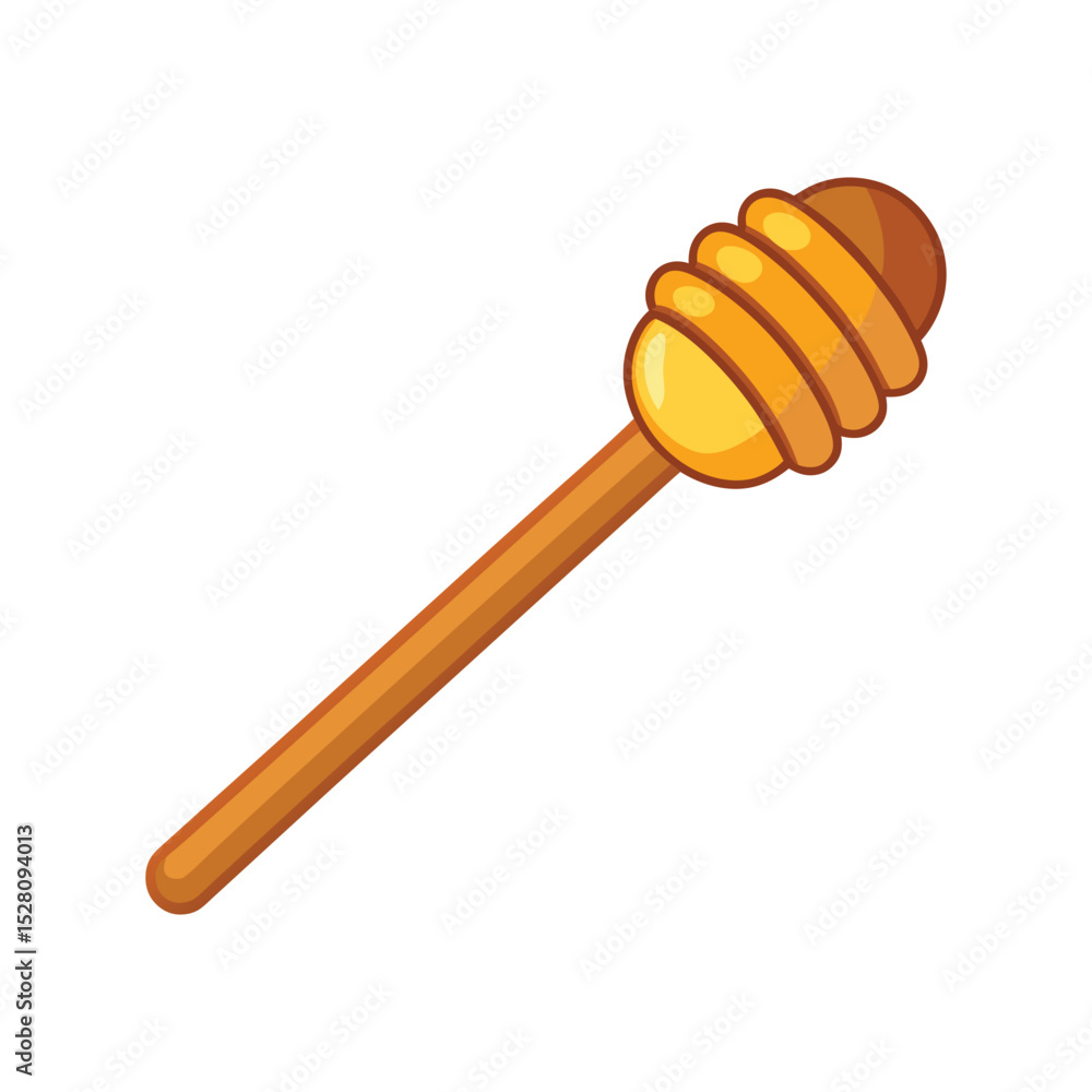 Wooden honey dipper vector illustration, natural honey stick tool, organic beekeeping utensil, rustic kitchen gadget Wooden honey dipper vector illustration, natural honey stick tool, organic beekeeping utensil, rustic kitchen gadget