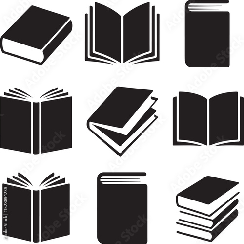 Collection of Book Icons Open, Closed, Stacked, and More