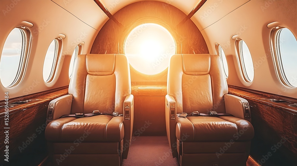Obraz premium Luxurious Private Jet Interior at Sunset