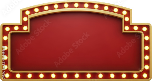 Wallpaper Mural Red Marquee Signboard with Golden Frame and Illuminated Bulbs Blank Template Torontodigital.ca