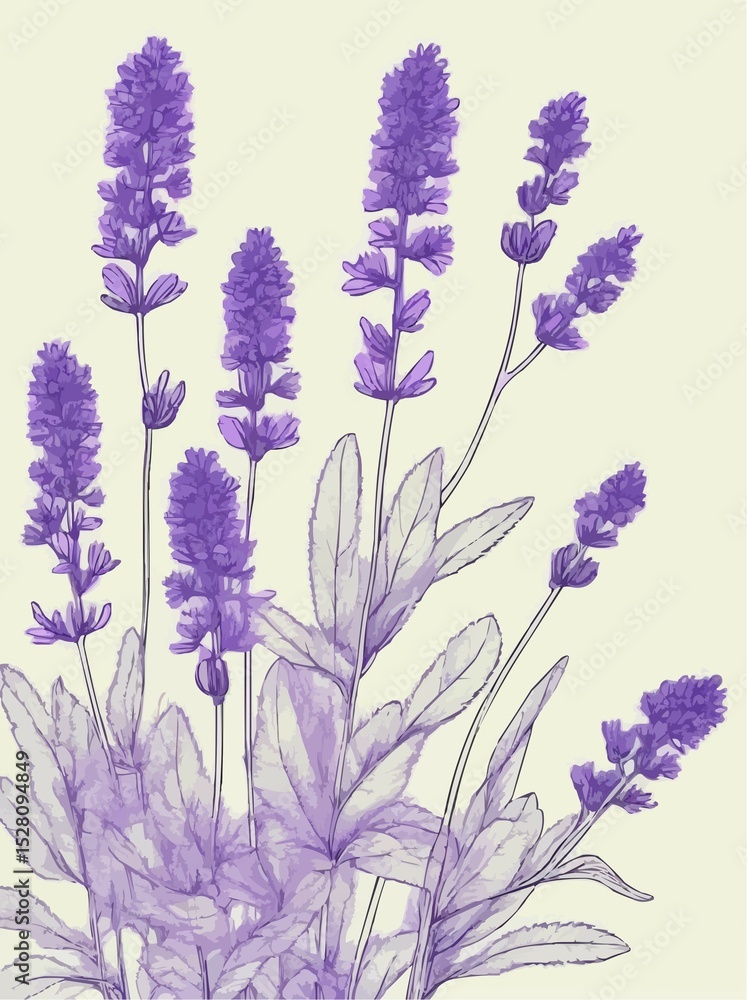 Naklejka premium lavender flowers with leaves on butter yellow background