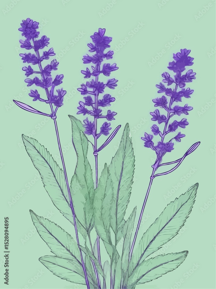 Naklejka premium violet lavender flowers on pale green background