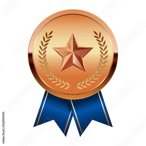 Bronze award medal with blue ribbons and star for sport and games