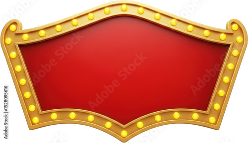 Red and Gold Marquee Signboard with Illuminated Bulbs Blank Template for Design