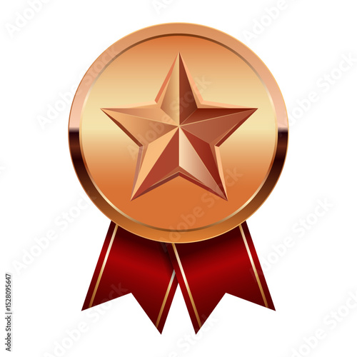 Bronze award medal with red ribbons and star for sport and games
