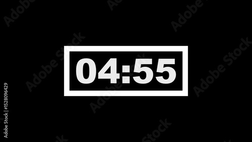 5 minute timer countdown animation, 300 to 0 countdown five minute countdown timer animation. Animated rectangle shaped stylish smooth tailed line indicator.
