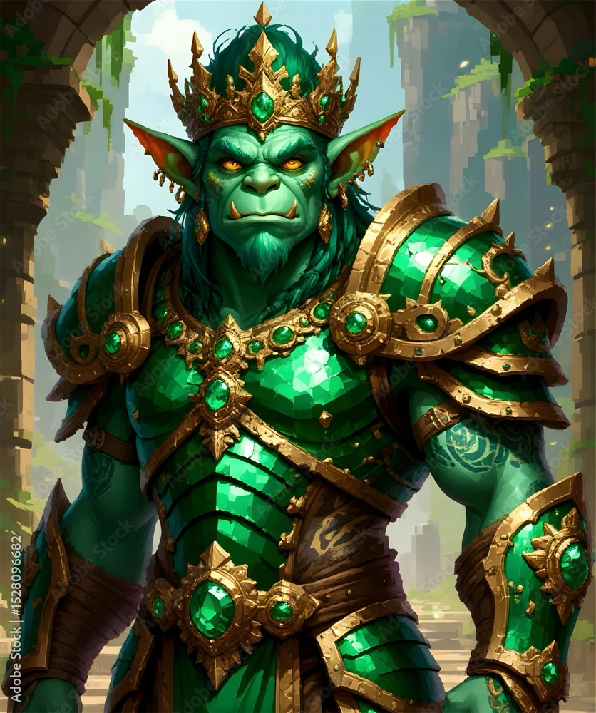 Fototapeta premium Regal Troll Warrior in Emerald and Gold Armor