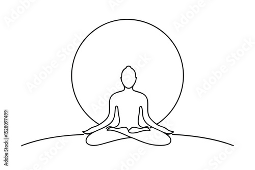 Serene yoga pose line drawing minimalist meditation sun
