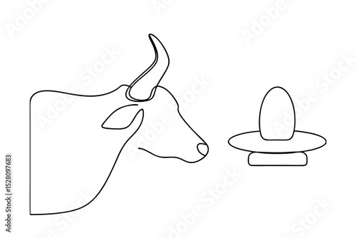 Single line drawing cow and shiva lingam minimalist art
